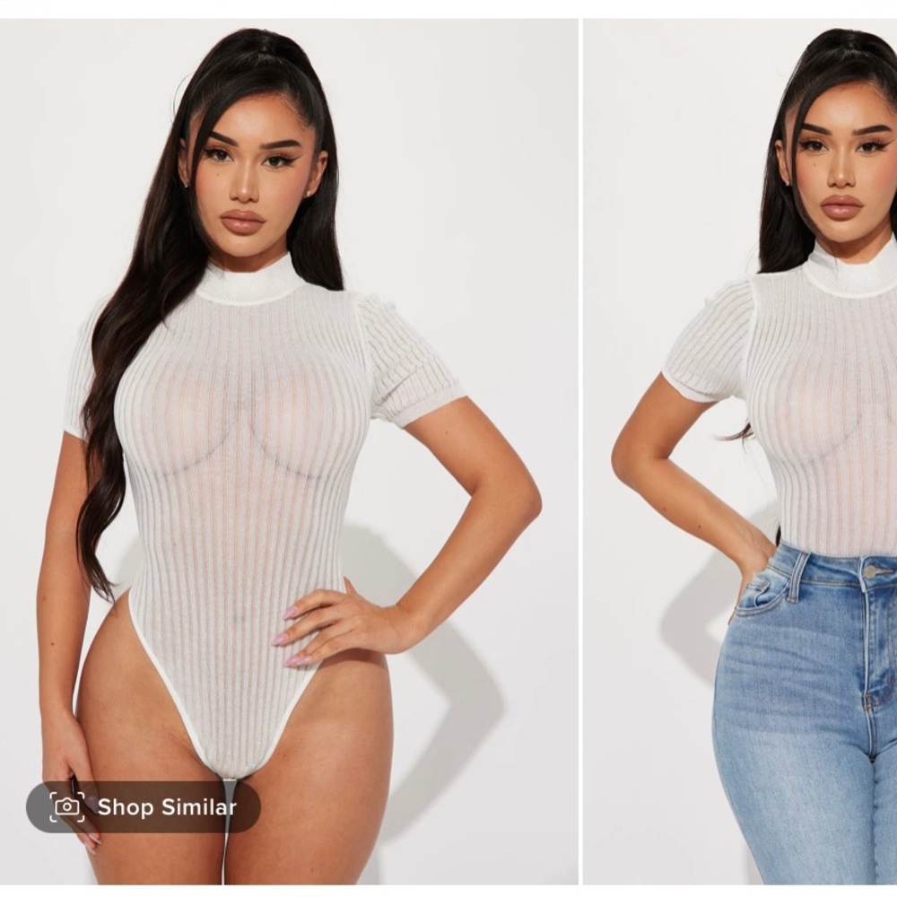 Fashion Nova Mesh white bodysuit size Medium, NWT!